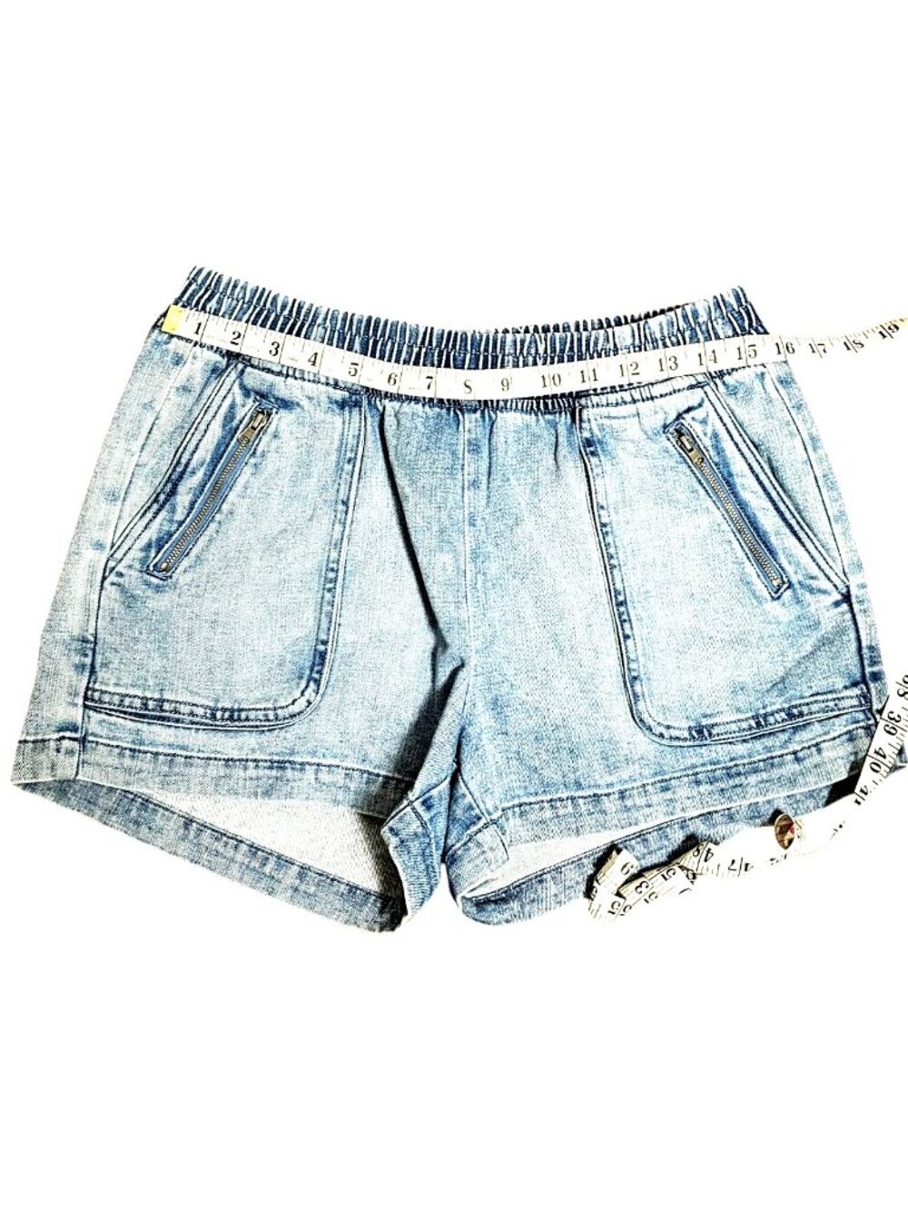 Aerie Women's Light Denim Lounge Shorts M With Elastic Waist & Zipper Pockets - Picture 10 of 11